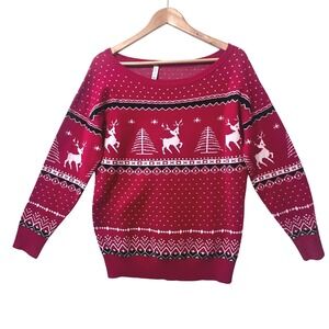 Lilbetter Women's Red Reindeer Christmas Sweater Long Sleeve Knit Holiday Size M